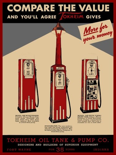 1937 tokheim oil gas pump - oil, &